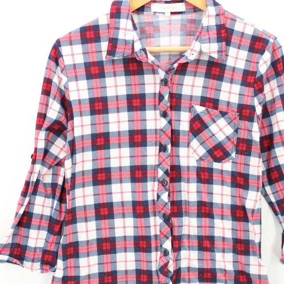 Eden & Olivia Flannel Shirt Womens Plaid Button Down Long Sleeve Lightweight M - Picture 3 of 9